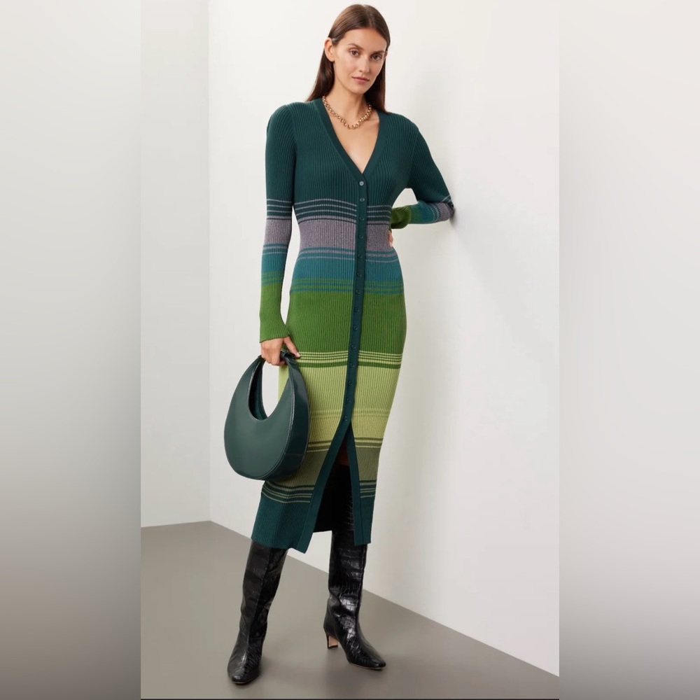 STAUD Multicolor Striped Long Sleeve Dress